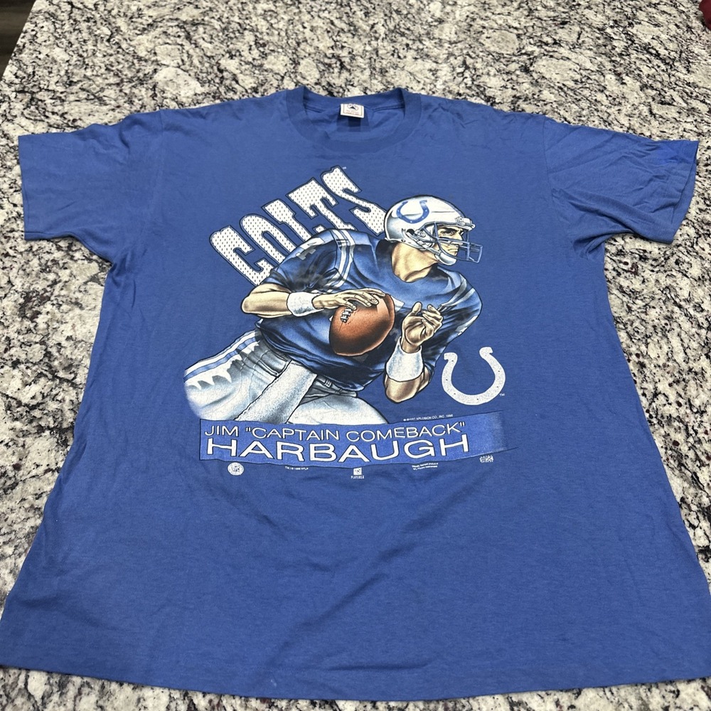 Jim Captain Comeback Harbaugh Indianapolis Colts Vintage NFL T-Shirt Men's XL‎